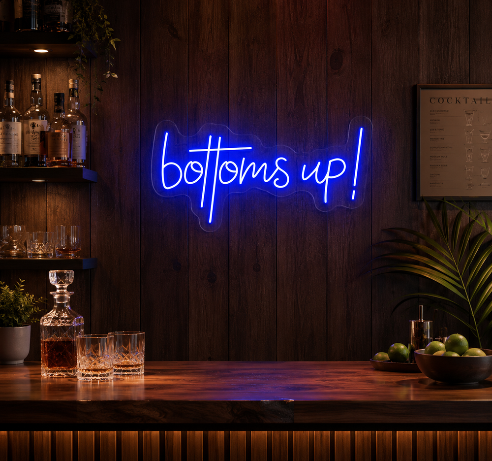 Bottoms Up Bar Neon Sign – LED Wall Decor for Bars & Parties