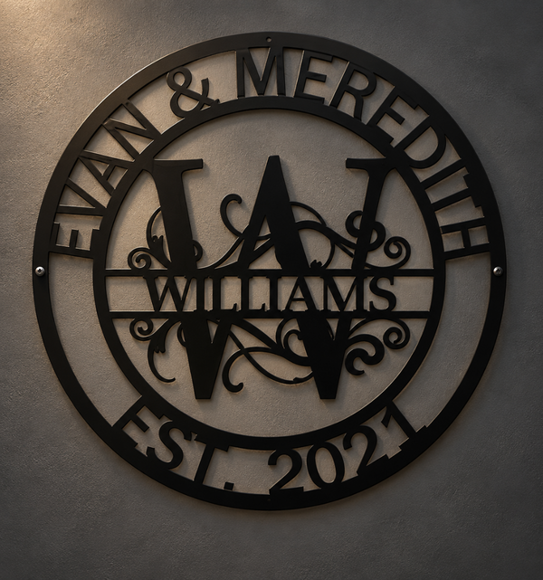 Williams Family Monogram Metal Sign – Round Black Wall Decor