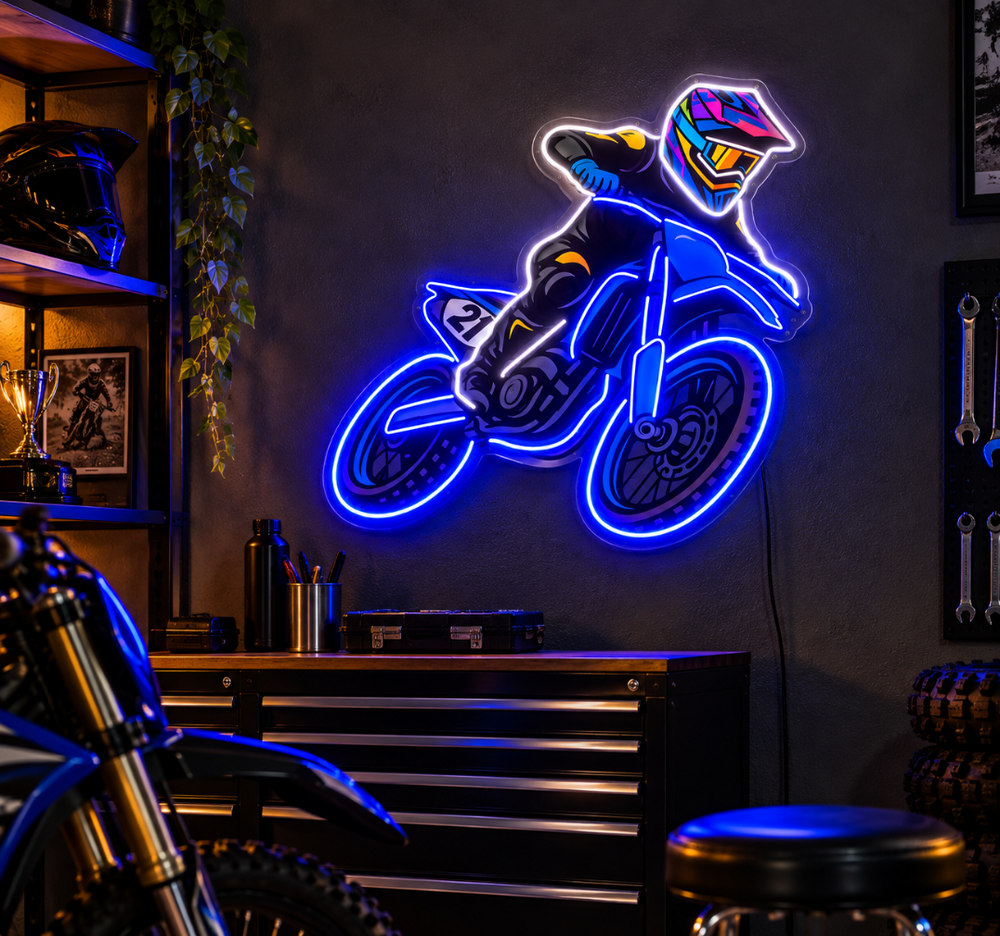 Motocross Rider UV Neon Sign – Dirt Bike Racing Wall Decor