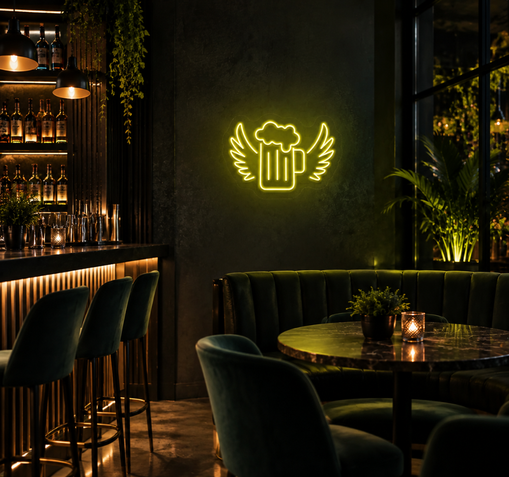 Beer Mug with Wings Neon Sign – LED Bar & Pub Wall Decor