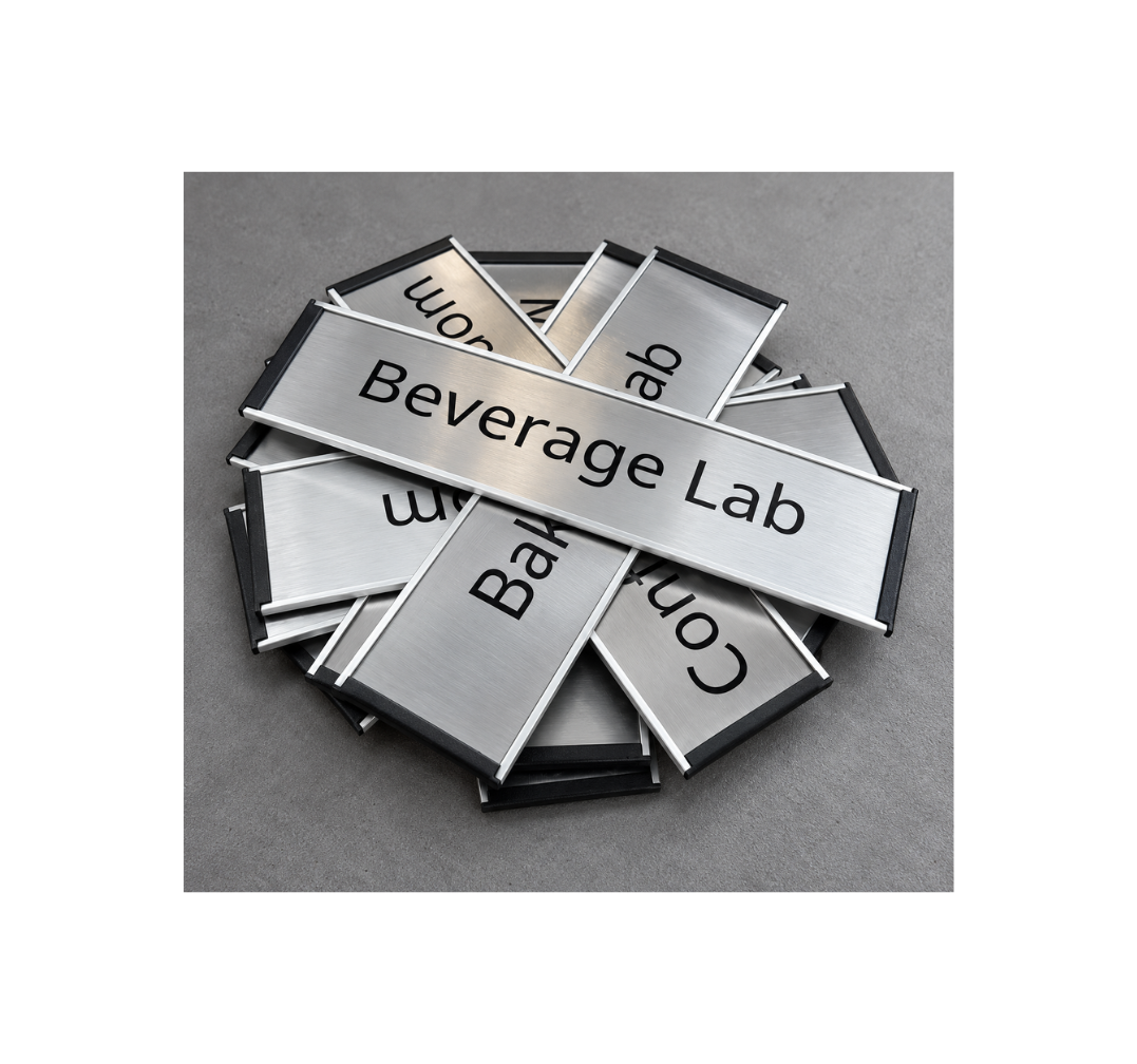 Beverage Lab Door Sign with Brushed Silver Finish