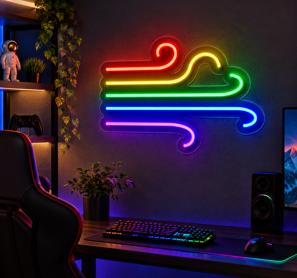 Rainbow Wave LED Neon Sign – Multicolor Wall Decor for Gaming Room