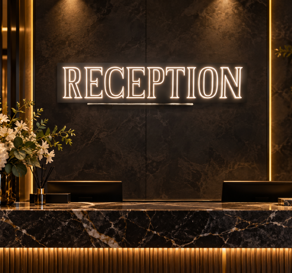Warm White Reception LED Neon Sign – Elegant Hotel, Office & Business Wall Decor