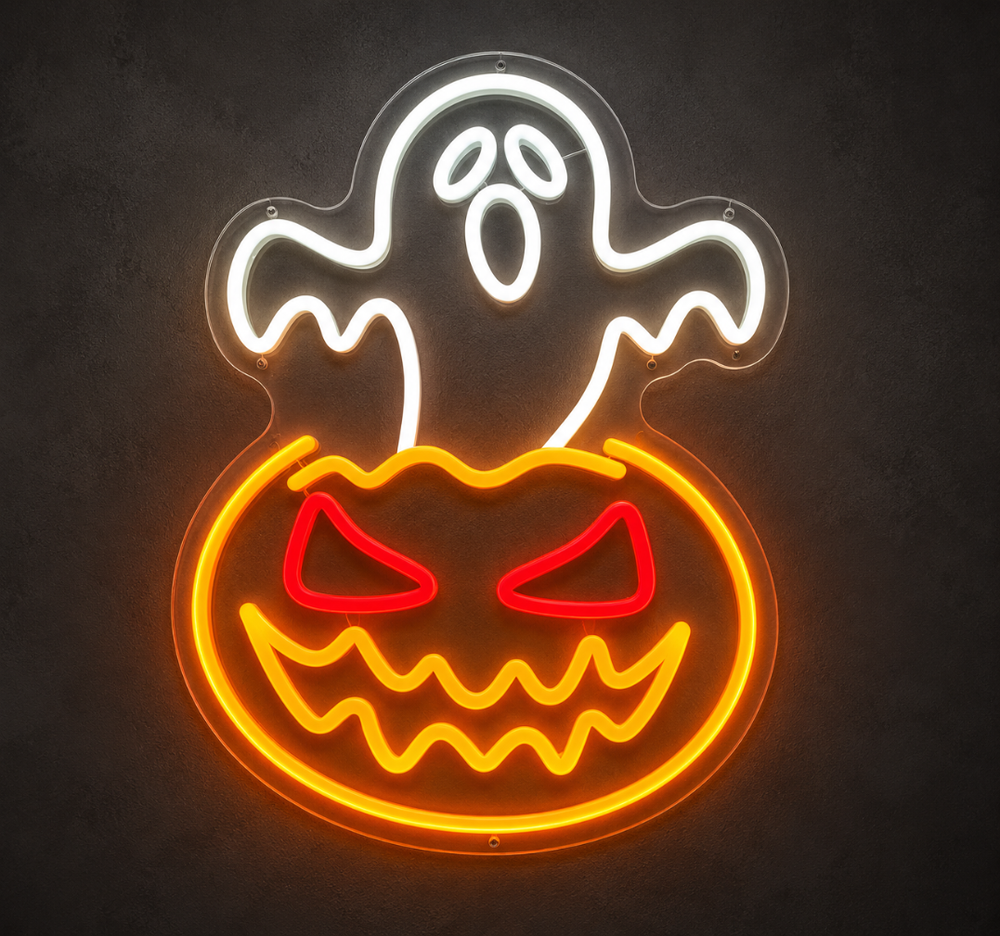 Halloween Ghost & Pumpkin LED Neon Sign – Spooky Wall Decor