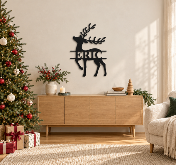 ERIC Reindeer Name Sign – Black Christmas Wall Decor