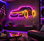 Sports Car Neon Sign – Colorful LED Racing Car Wall Art