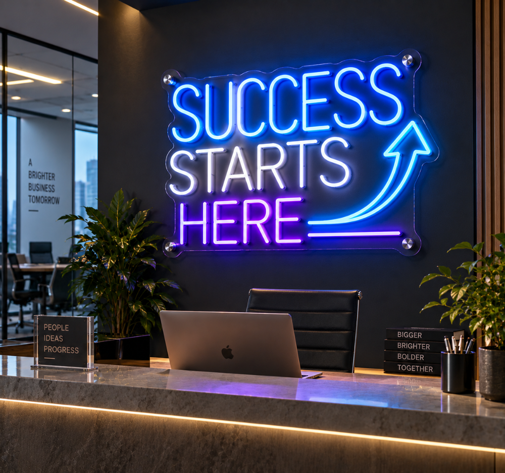 Success Starts Here Premium Office Neon – Motivational LED Business Wall Decor