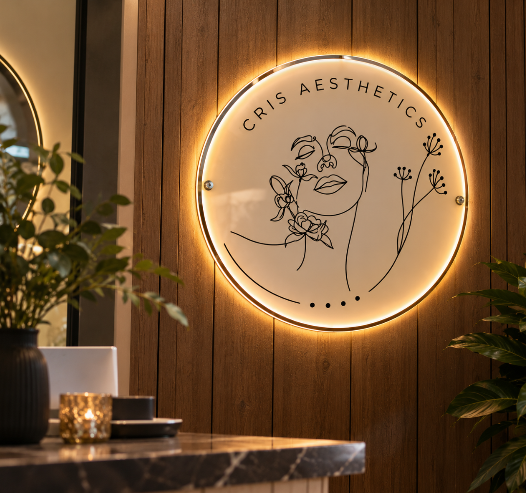 Custom Round Backlit Business Sign for Salon & Beauty Studio