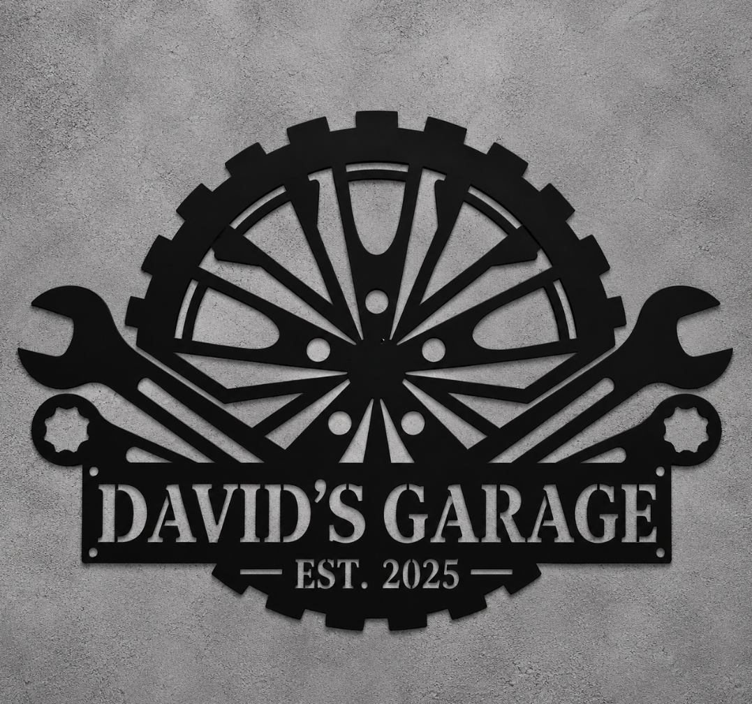 Personalized Garage Metal Wall Sign – Custom Name & Year Decor