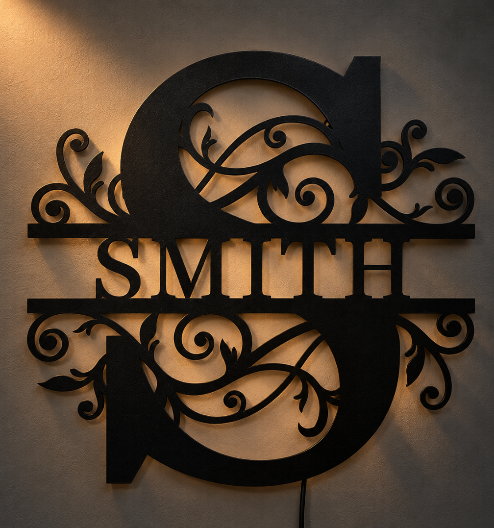 Smith Split Letter Monogram Sign – Black Metal Family Wall Art