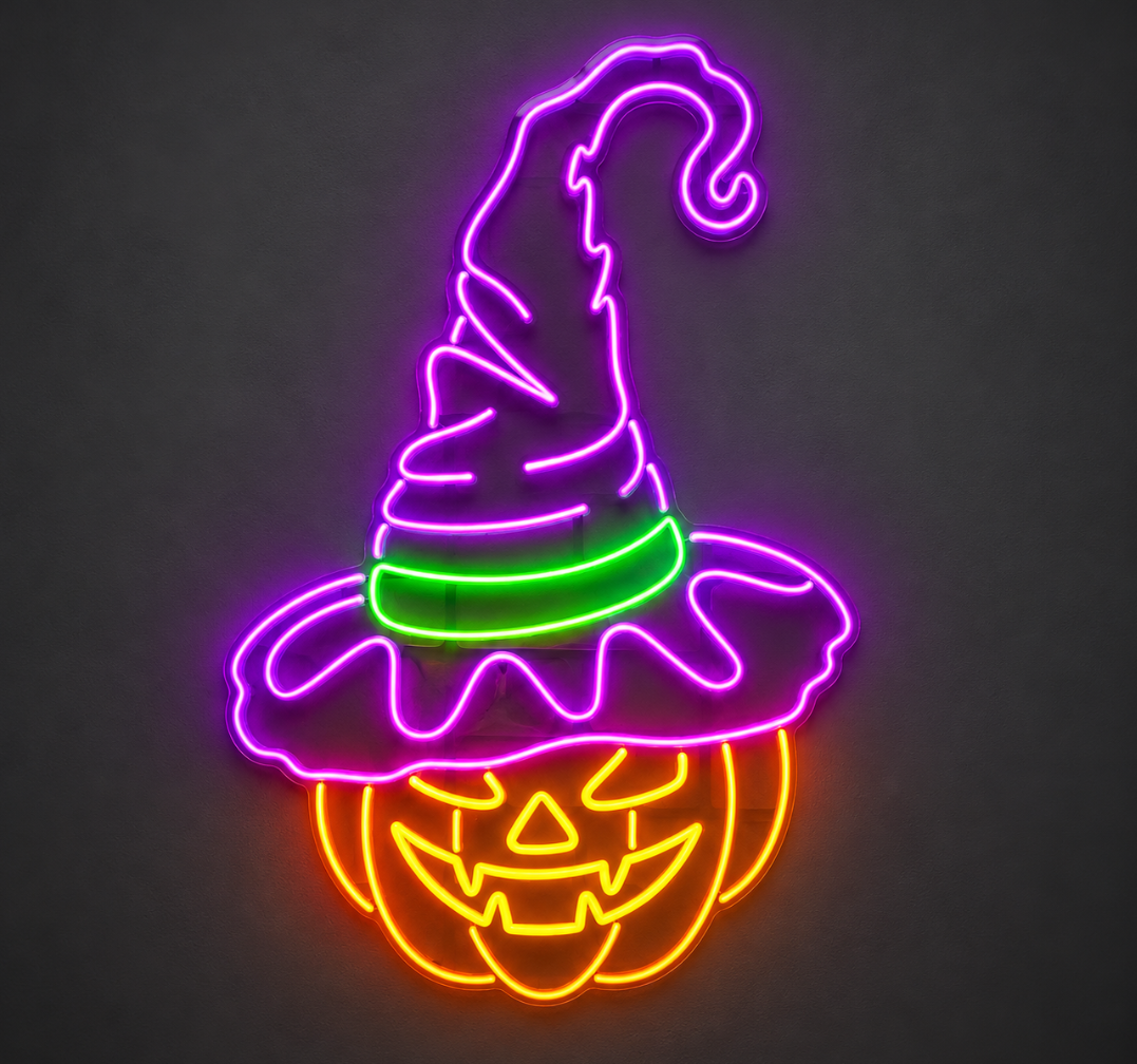 Witch Hat Pumpkin Neon Sign – Halloween LED Decor
