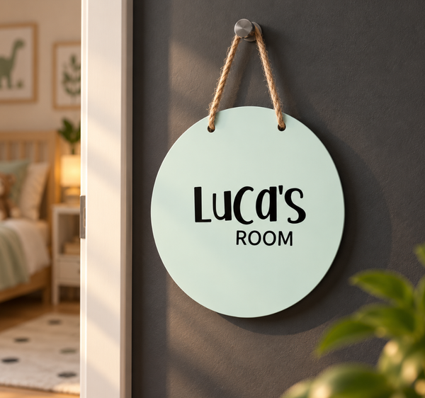 Personalized Mint Green Round Kids Room Door Name Sign