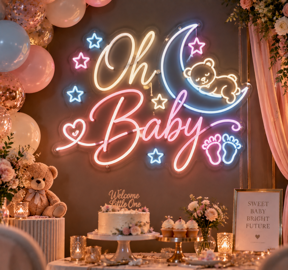 Baby Shower Neon Sign – LED Party Decor & Baby Shower Backdrop Sign