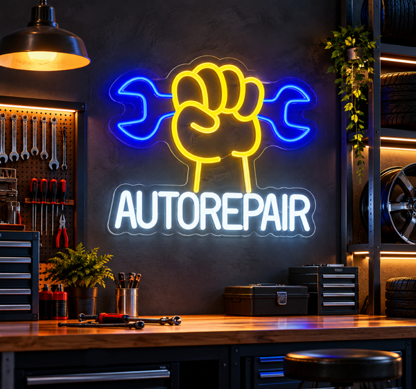 Auto Repair Neon Sign – LED Mechanic Garage & Workshop Wall Decor