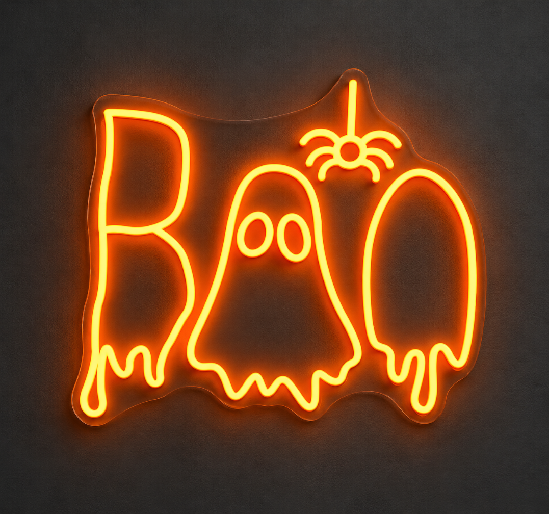 Halloween BOO LED Neon Sign – Orange Ghost Wall Decor