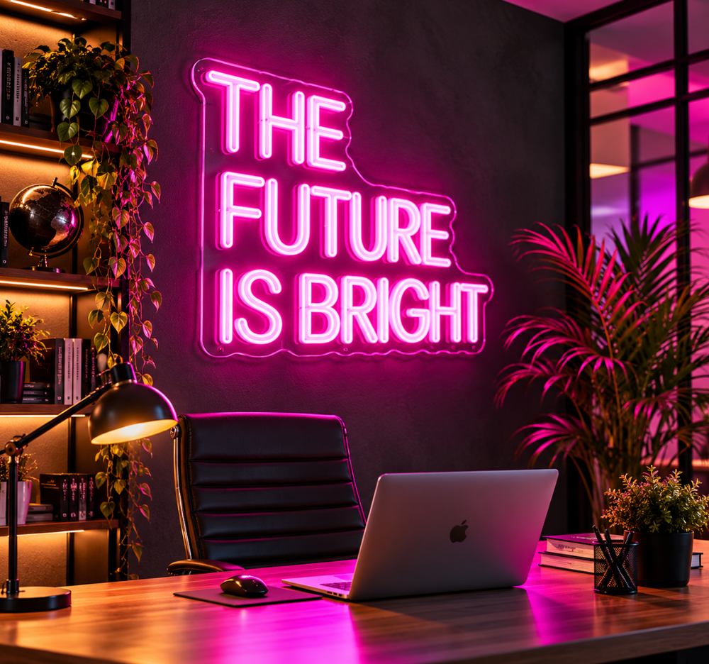 The Future Is Bright Neon Sign – Pink LED Motivational Wall Decor
