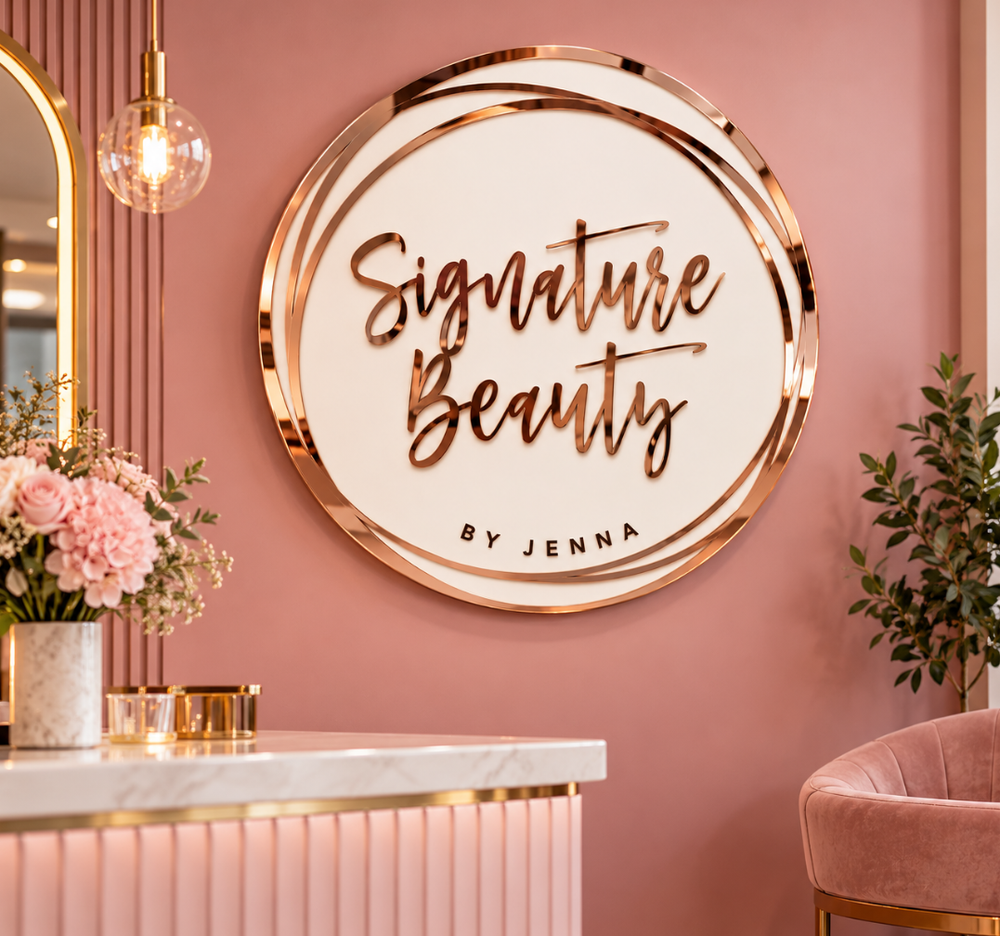 Custom Round Beauty Salon Sign with Rose Gold Business Logo