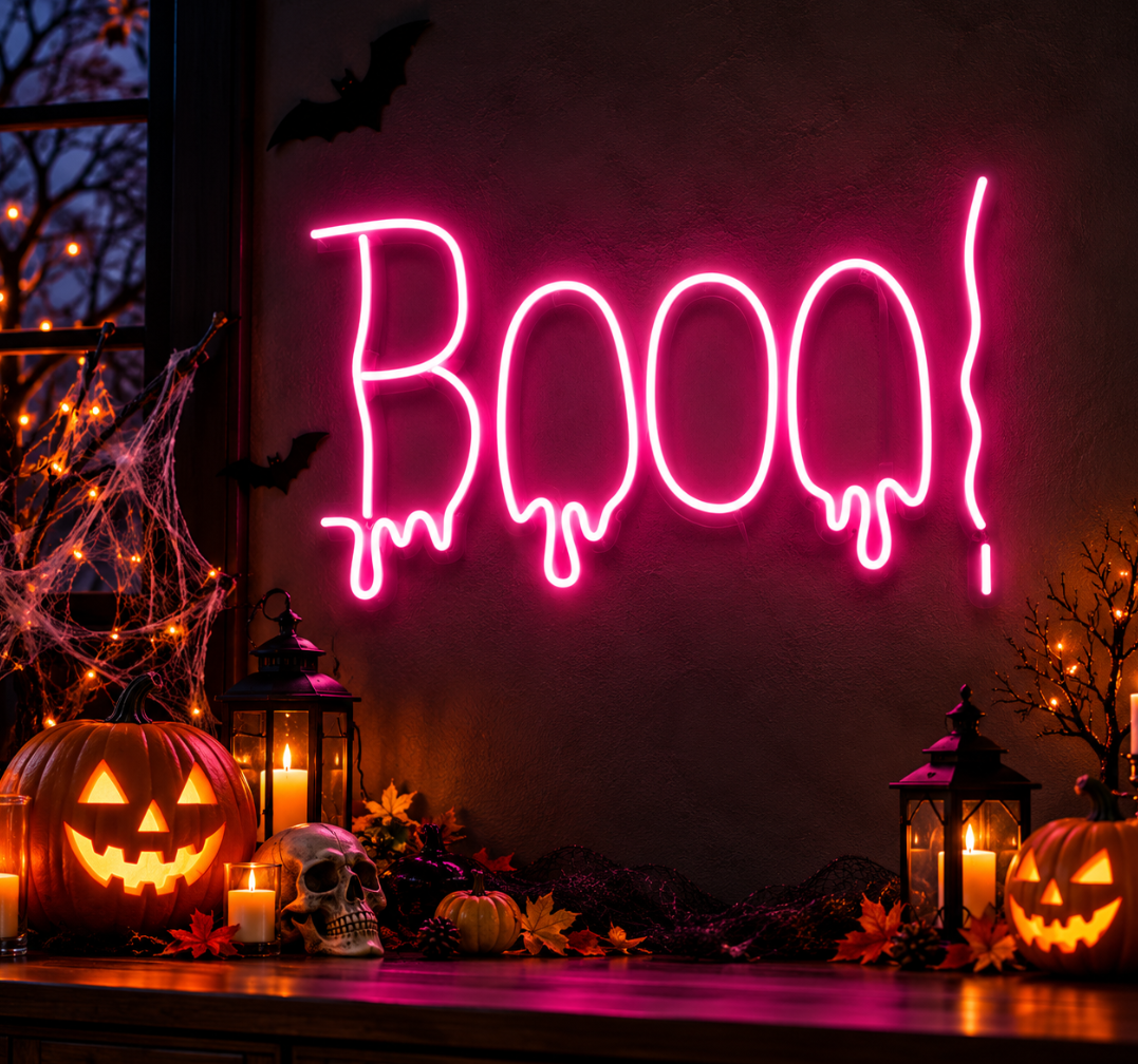 Boo Halloween Neon Sign – LED Spooky Wall Decor