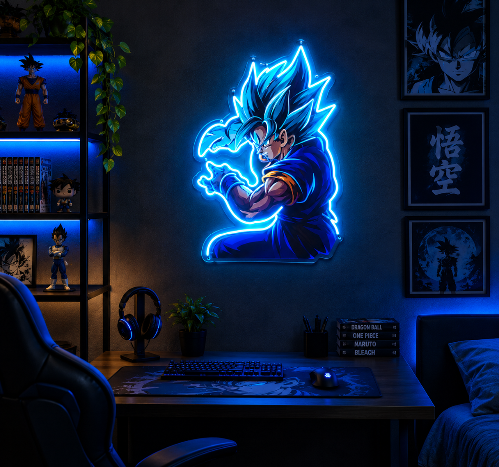Anime Neon Sign – Blue LED Anime Character Wall Art
