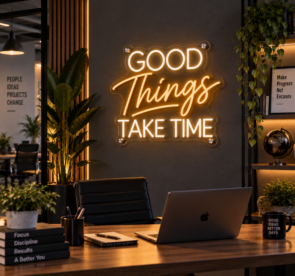 Good Things Take Time Neon Sign – Inspirational Motivational LED Wall Decor