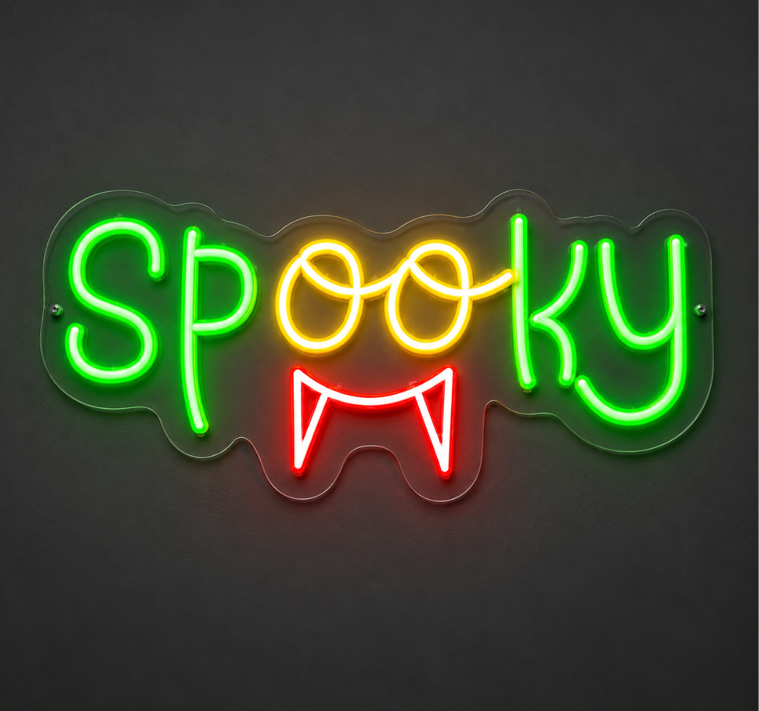 Spook Neon Sign – Green and Yellow Halloween LED Decor