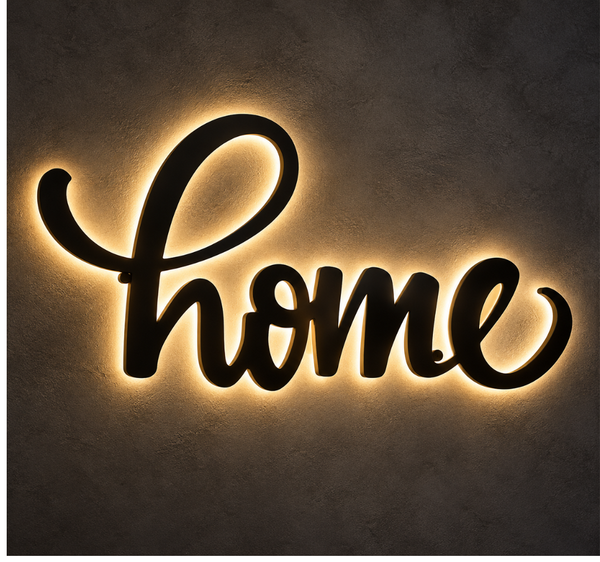 Home LED BHome LED Backlit Metal Sign – Warm Halo-Lit Wall Decoracklit Metal Sign – Warm Halo-Lit Wall Decor