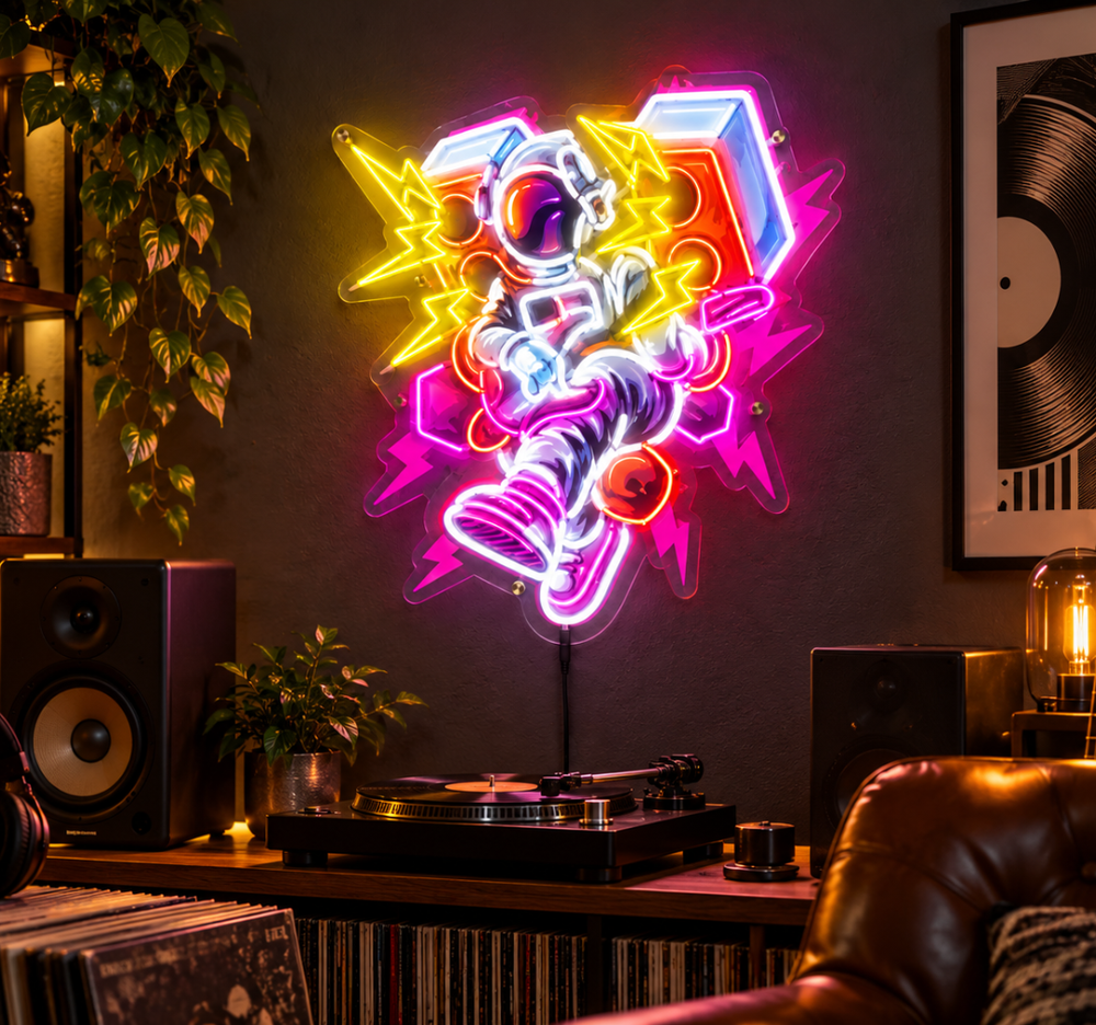 Astronaut DJ LED Neon Sign – Space Music Wall Decor