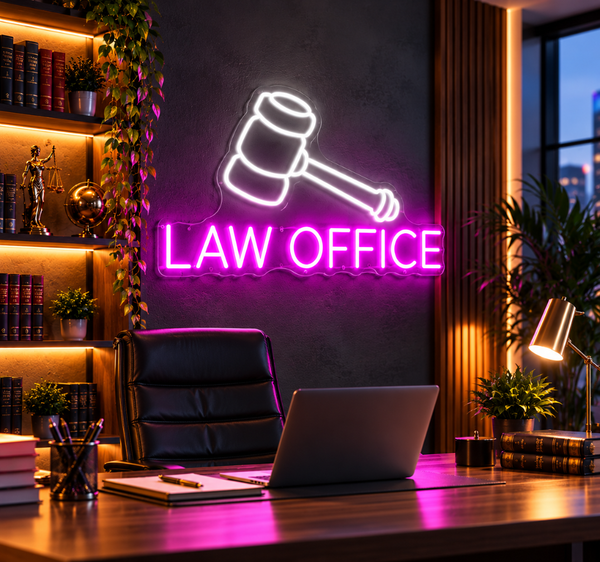 Law Office Neon Sign – Pink & White LED Legal Office Wall Decor
