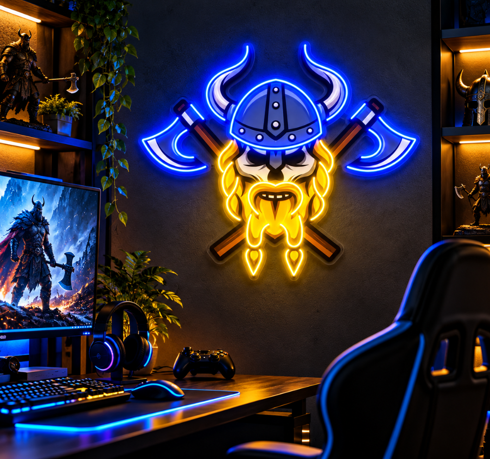 Skull Viking Warrior LED Neon Sign Pop Art