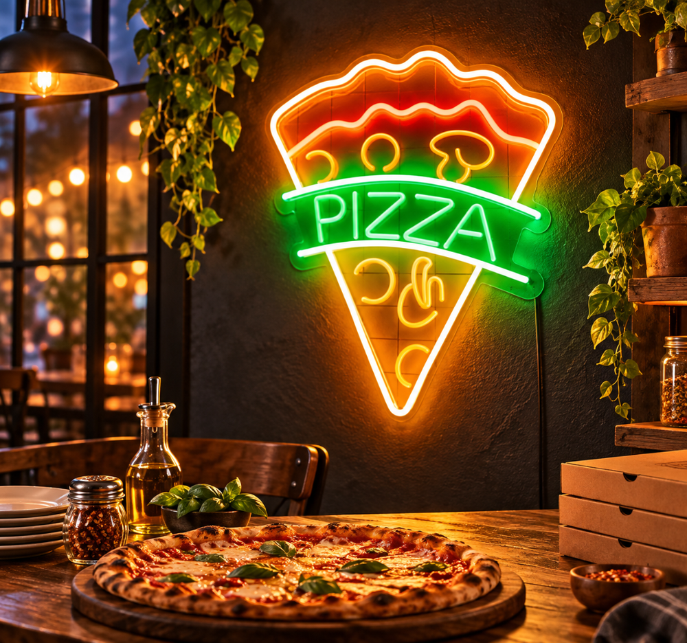 Pizza Slice LED Neon Sign for Kitchen, Restaurant & Wall Decor