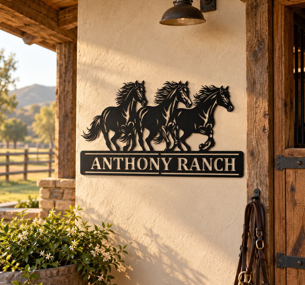 Anthony Ranch Metal Horse Sign – Western Wall Decor