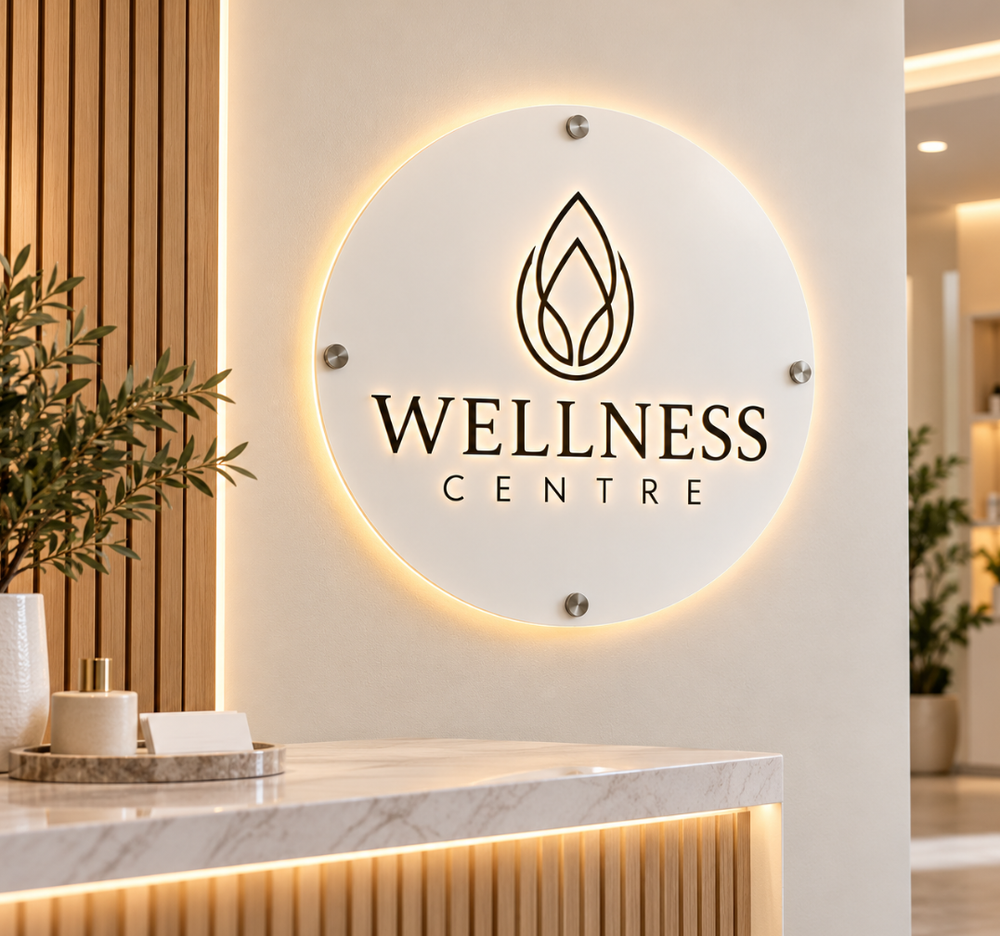 Custom Wellness Centre Backlit Wall Sign for Business Decor