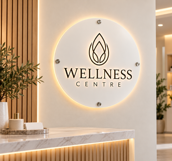 Custom Wellness Centre Backlit Wall Sign for Business Decor