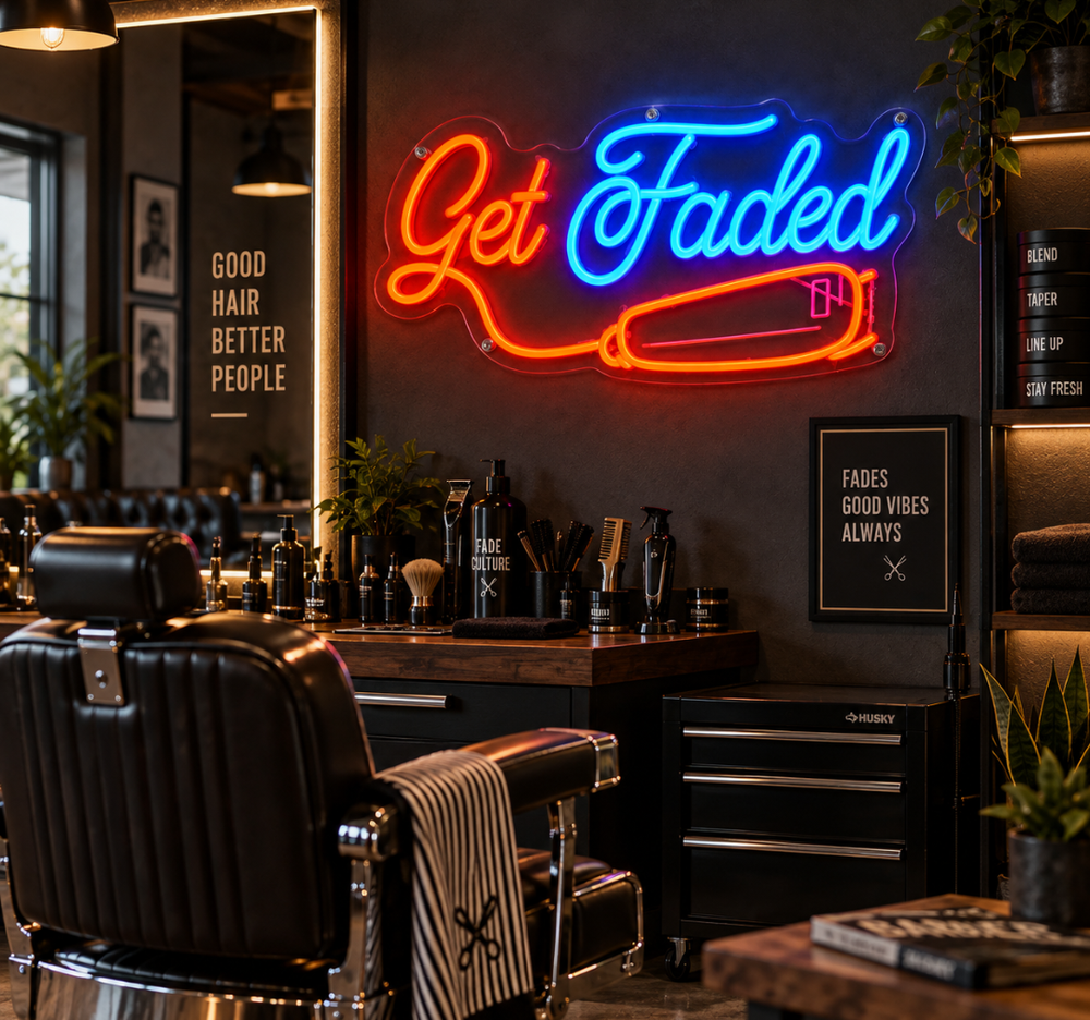Get Faded Barber Neon Sign – LED Barbershop Decor