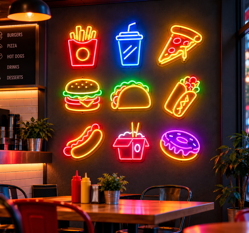 Fast Food LED Neon Signs for Restaurant, Cafe & Kitchen Wall Decor