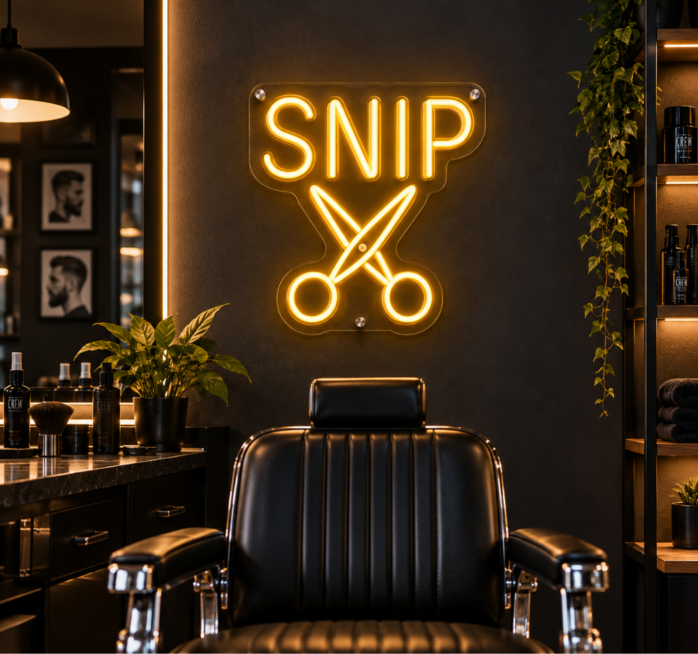 Snip Barber Shop Neon Sign – LED Barbershop Decor