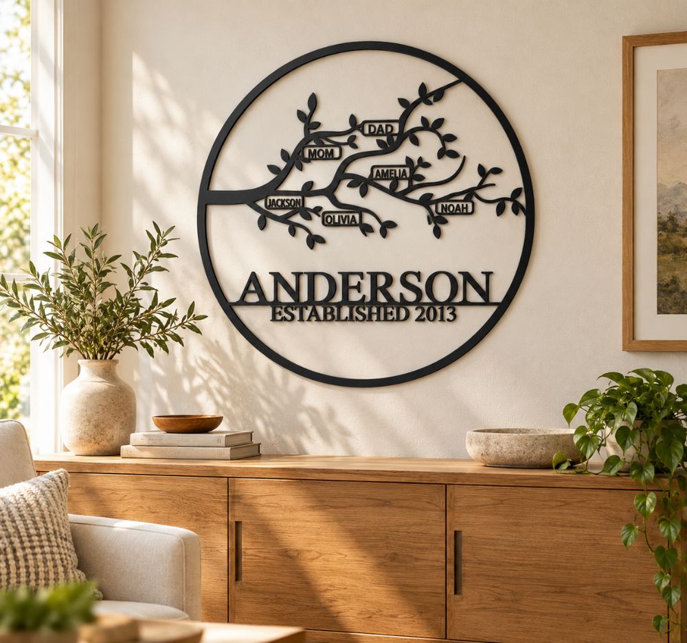 Metal Family Tree Name Sign with Established Year Wall Decor