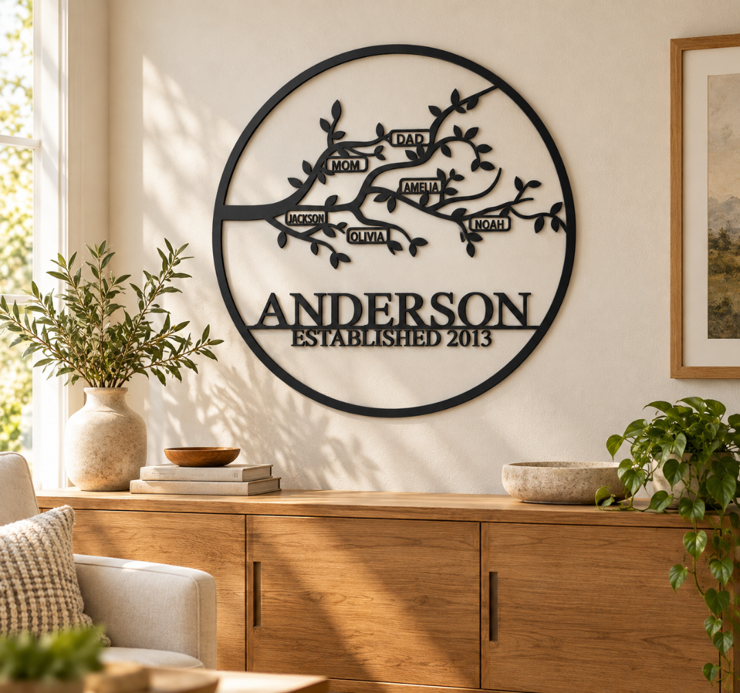 Metal Family Tree Name Sign with Established Year Wall Decor