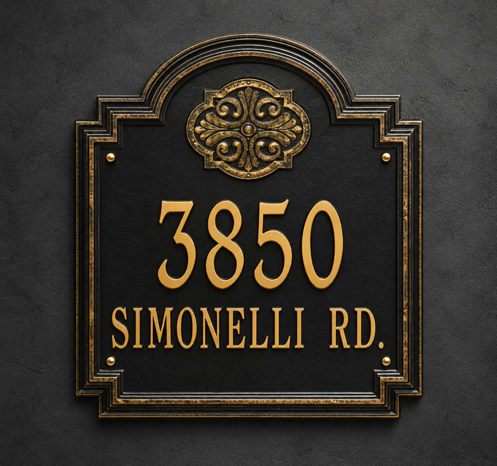3850 Simonelli Rd. Vintage Gold & Black Address Plaque