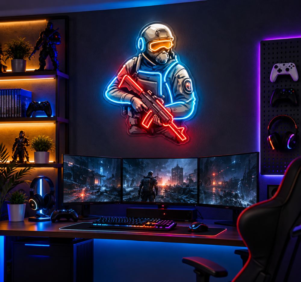 Gaming Soldier LED Neon Sign – RGB Gamer Room Wall Decor