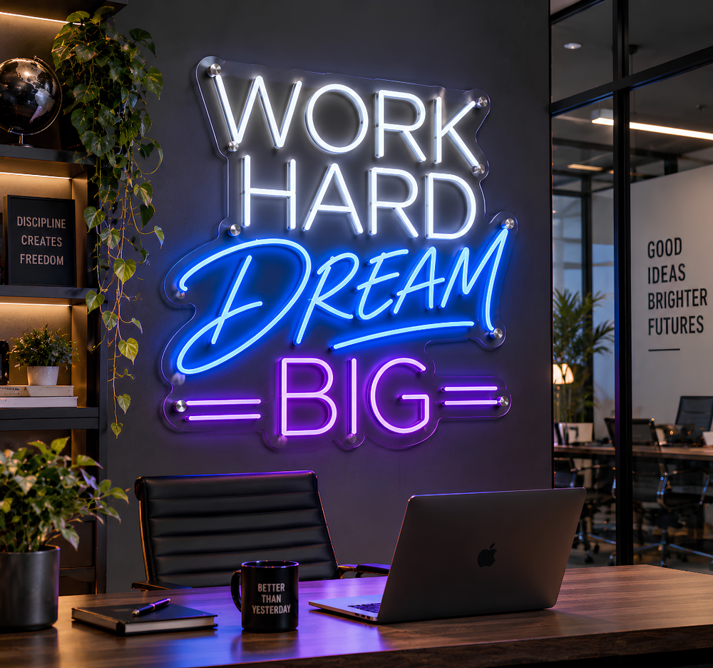 Work Hard Dream Big Neon Sign – Motivational Inspirational Office Wall Decor