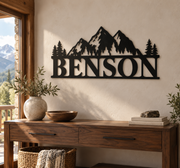 Benson Mountain Metal Name Sign – Rustic Cabin Wall Decor