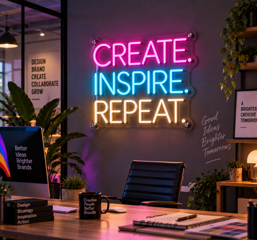 Create. Inspire. Repeat. Neon Sign – Creative Office and Studio LED Wall Decor