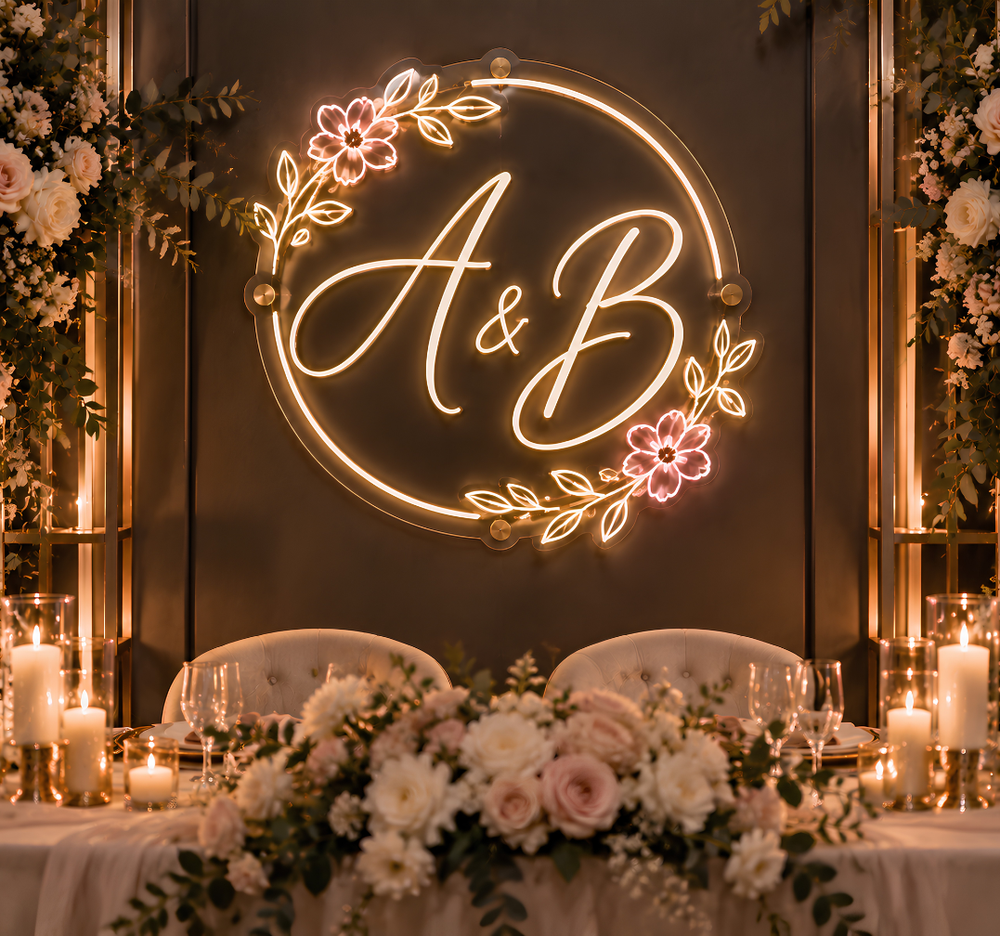 Wedding Initials Neon Sign – Personalized LED Wedding Decor & Reception Sign