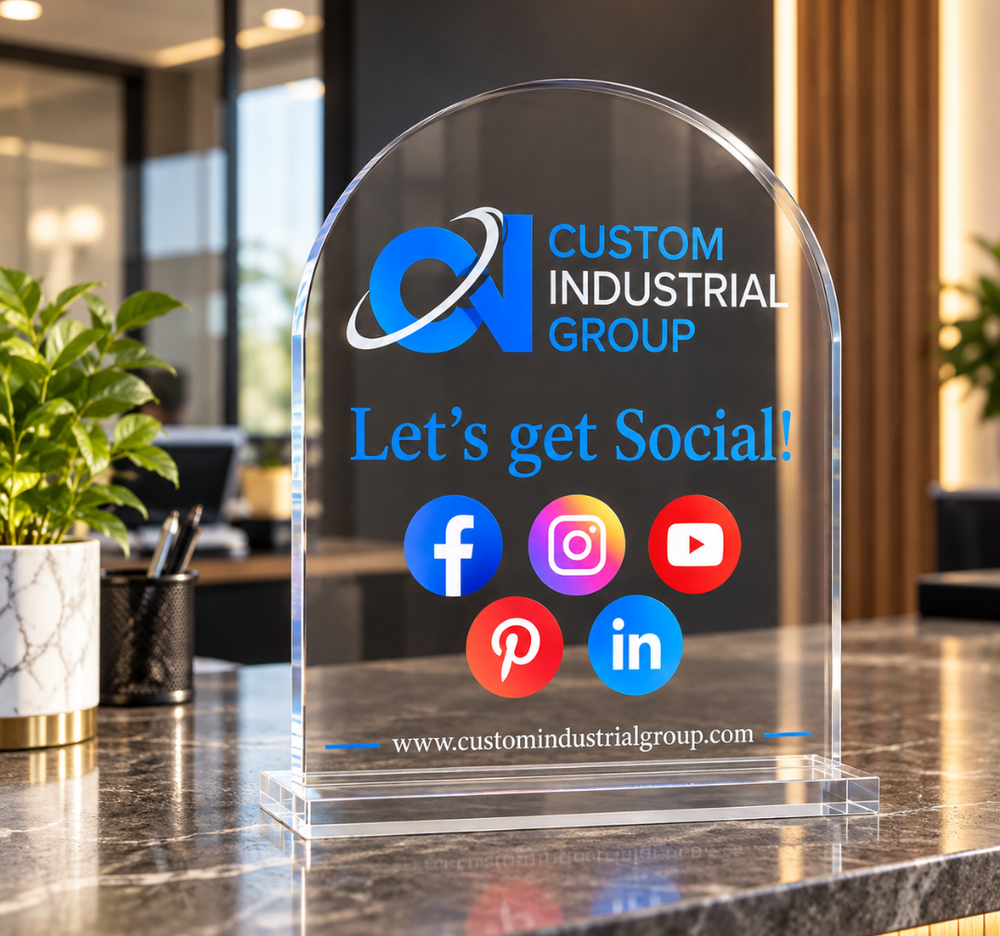 Custom UV Printed Acrylic Social Media Sign – Business Display