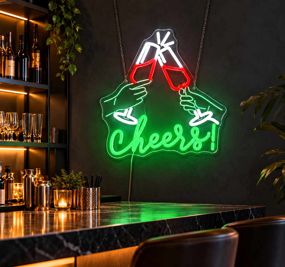 Cheers LED Neon Sign – Champagne Glasses Bar & Party Wall Decor