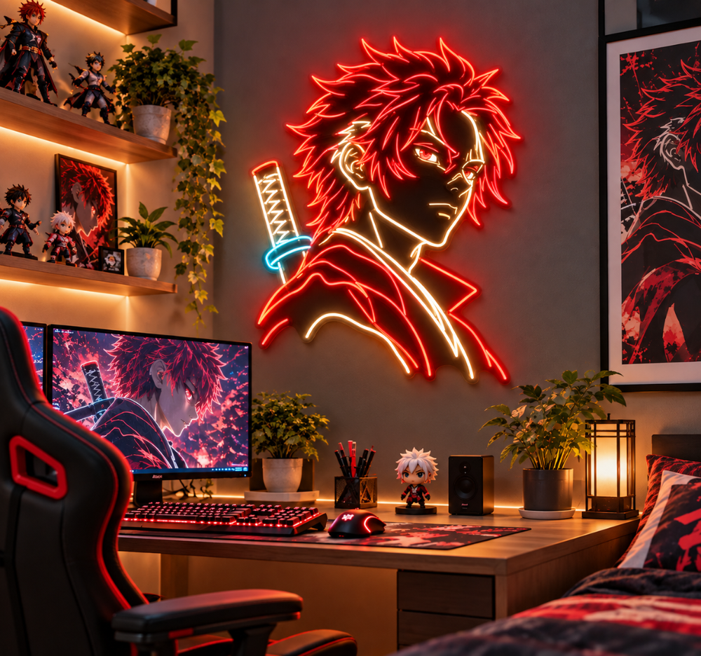 Anime Warrior LED Neon Sign UV Printed Wall Art