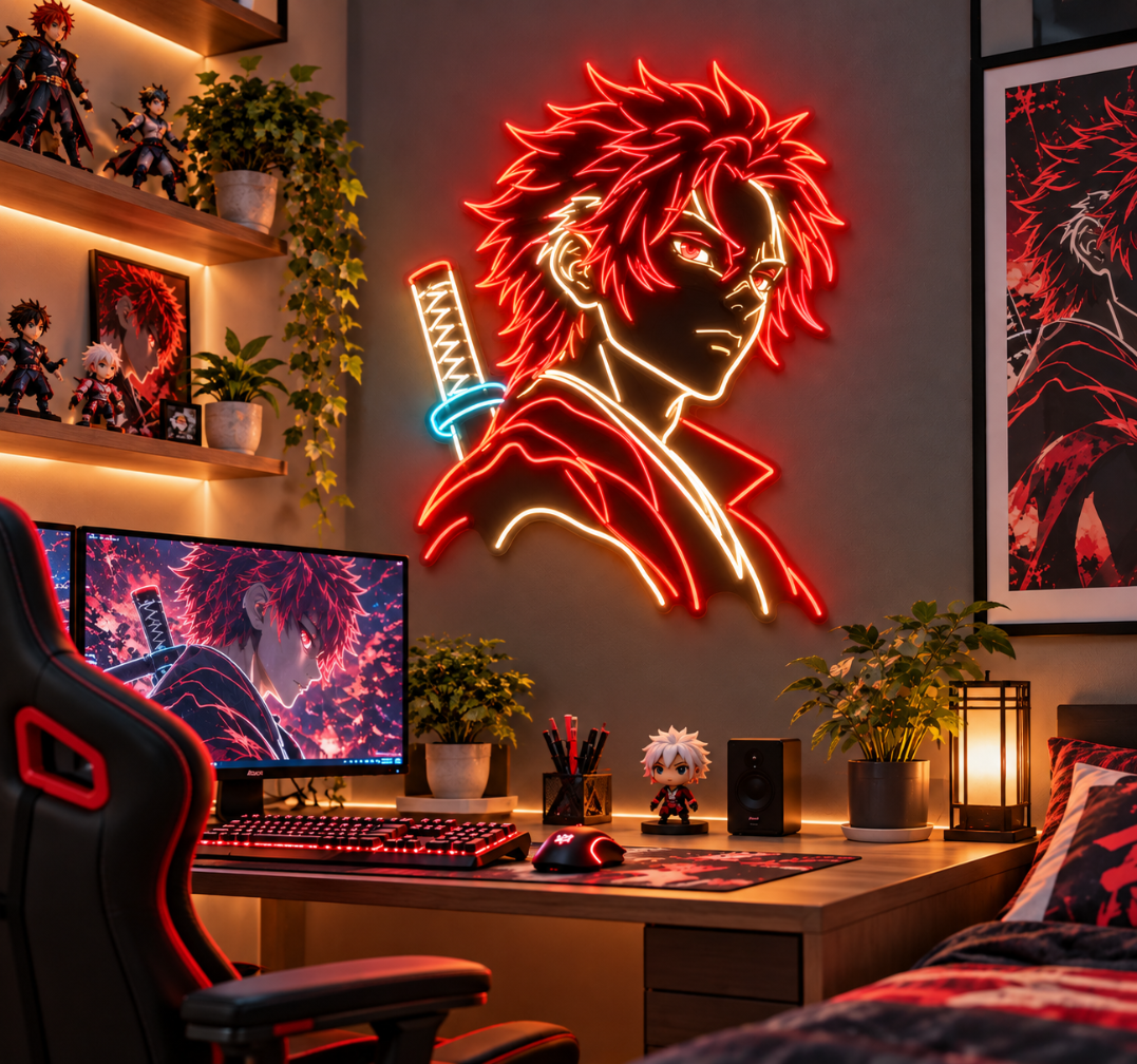 Anime Warrior LED Neon Sign UV Printed Wall Art