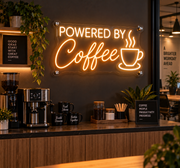 Powered By Coffee Office Coworking Neon Sign – Fun Coffee-Themed LED Wall Decor