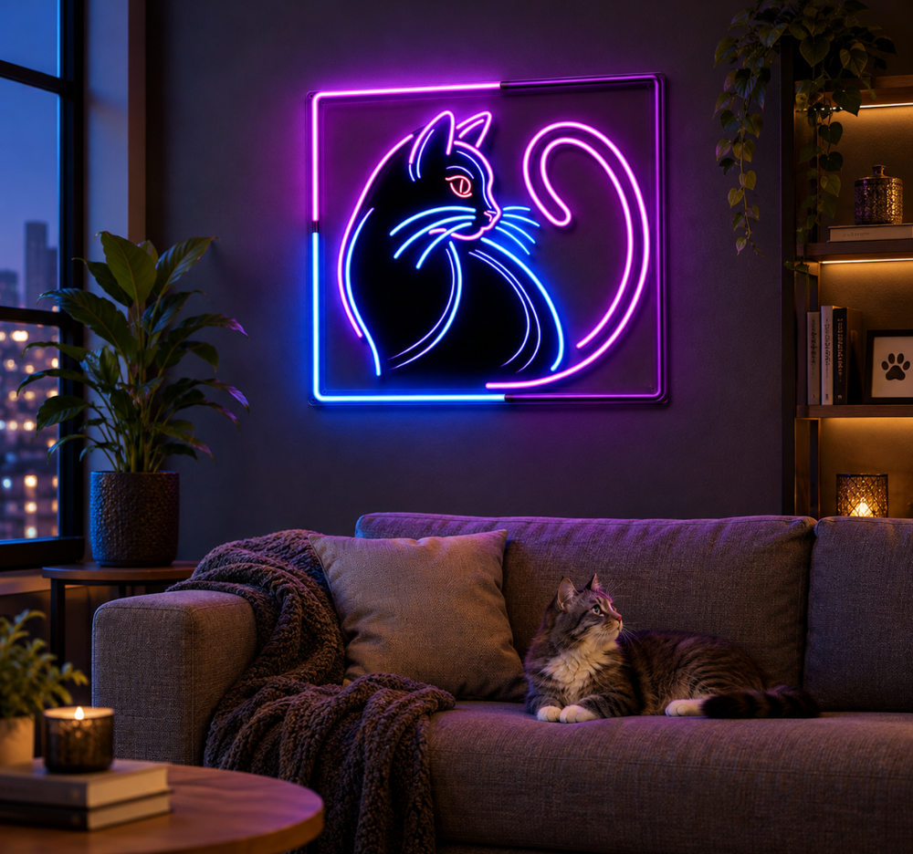 Cat Portrait Neon Sign – Glowing LED Cat Wall Art for Pet Lovers